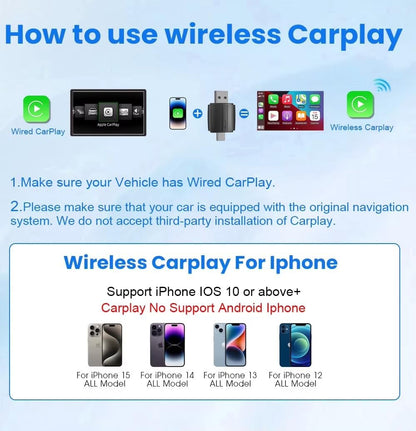 محول كاربلاي لاسلكي واندرويد اوتو - USB A + نوع C واجهة مزدوجة 2 في 1 دونجل لاسلكي لتشغيل السيارات او اي ام السلكي