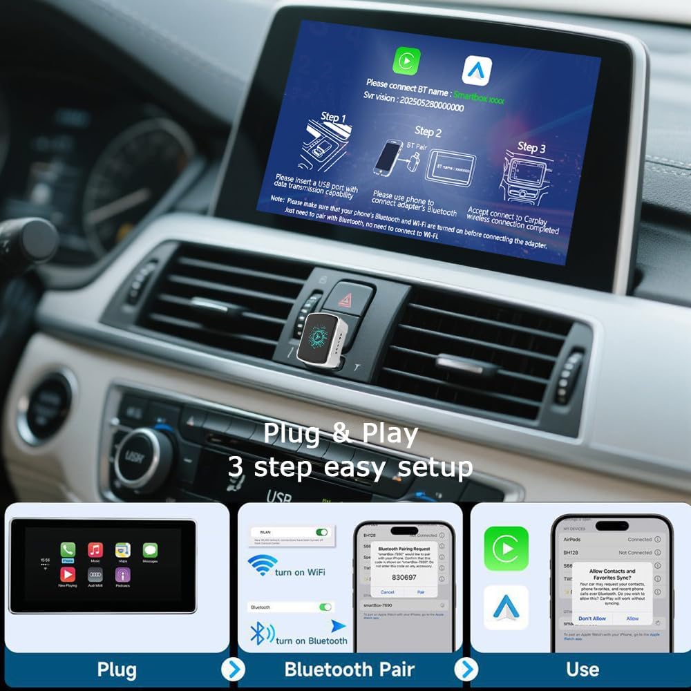 Wireless CarPlay Adapter & Android Auto (2-in-1) - Mini USB/USB-C Adapter Converts Wired to Wireless, Plug & Play, Stable Lag-Free for iPhone & Android (2025 Upgraded)