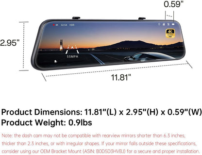 Pelsee P12 Pro 4K Mirror Dash Cam, 12'' Rear View Mirror Camera Smart Driving Assistant w/ADAS and BSD,2160P Front and Rear Camera,Voice Control,Night Vision,Parking Monitoring,32GB Memory Card