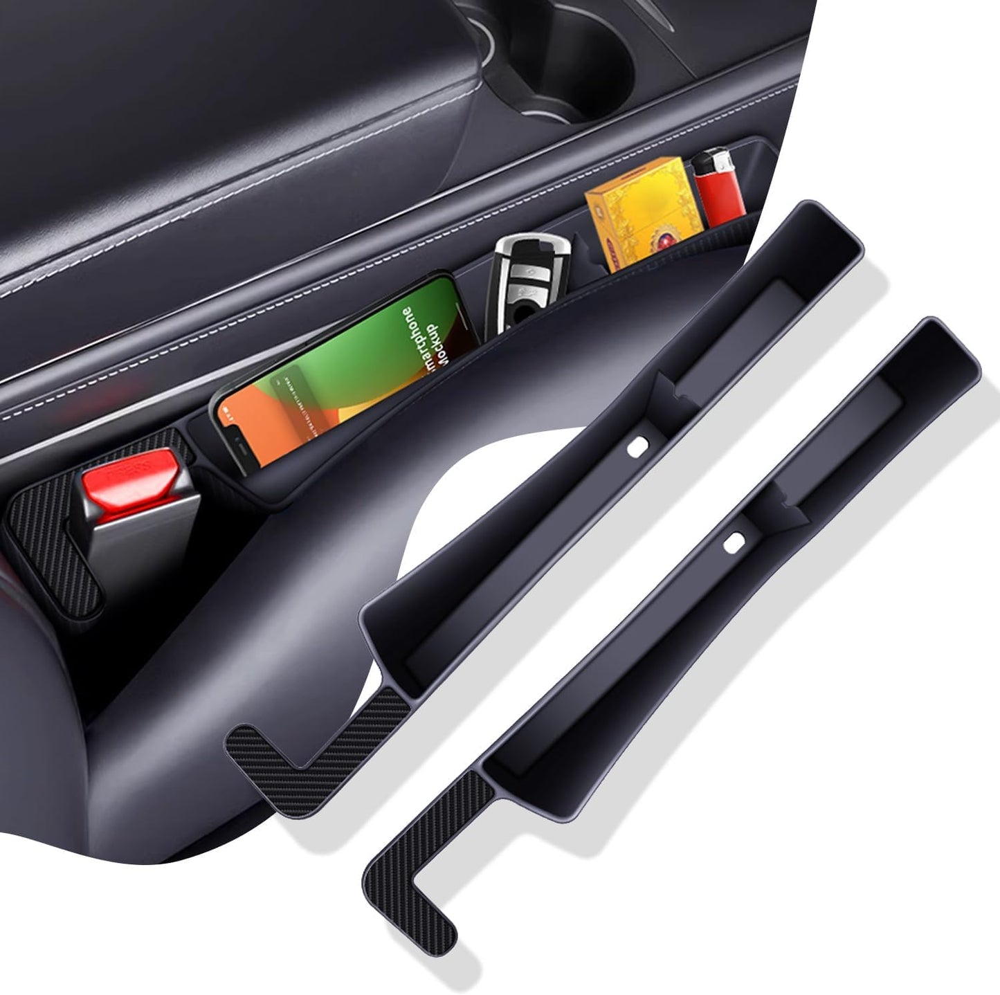 PINKE 2PCS Car Seat Gap Filler Organizer, Multifunctional Car Gap Fillers with USB and Phone Holder, Universal Car Seat Storage Automotive Console Organizer Between Seats for Phone, Keys, Eyeglasses