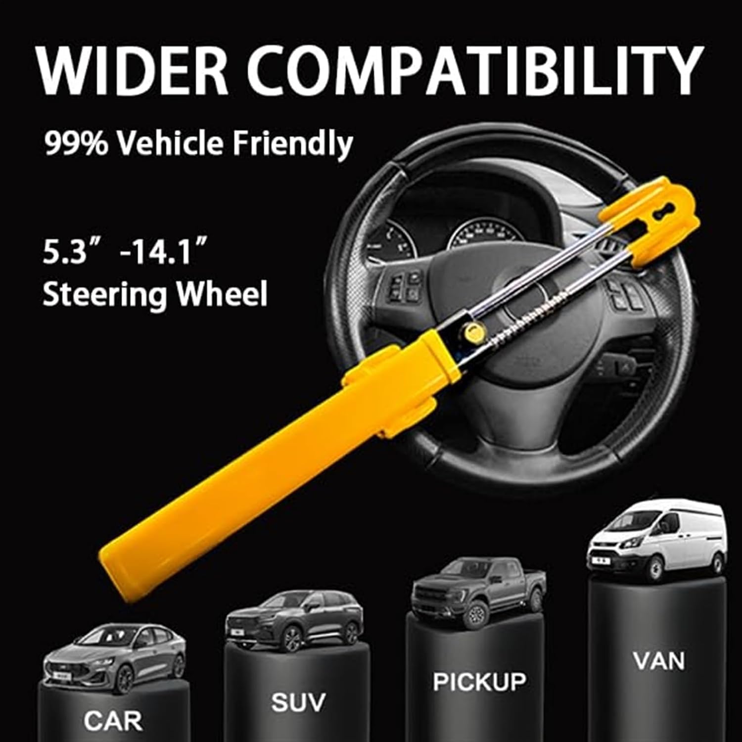 THE WHITE SHOP Steering Wheel Lock for car Universal Adjustable Length Anti Theft Device Car Locks Double Hook Locks for Car SUV Pickup Truck Van (Yellow)