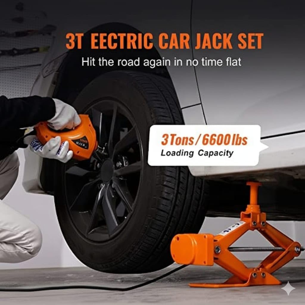 12V Electric Car Jack and Impact Wrench Kit - 3 Ton Scissor Lift with Remote Control & Double Saddles - Portable Vehicle Tire Change Tool Set with Carrying Case for Sedan, SUV & Truck