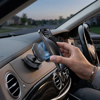 Vacuum Magnetic Car Phone Holder, 360° Rotatable Suction Cup Phone Mount with Strong Magnetic Grip, Adjustable MagSafe Compatible Mobile Holder for Car Dashboard, Mirror, Gym & All Smartphones