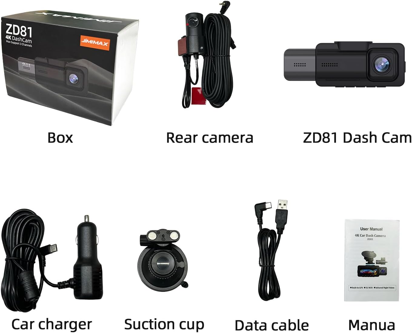 JIMIMAX 4K 3 Channel Dash Cam, 4K+1080P+1080P Front Inside and Rear Cameras, 5.8GHz WiFi 45MB/s Download, Dash Camera for Cars with 3.16" IPS Screen for Parking Monitor, G Sensor -128GB Card Included