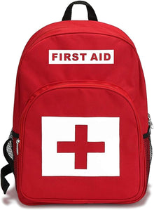 Red Empty First Aid Backpack, Medium Trauma Responder Medical Bag, Durable Travel Emergency Kit for Car, Home, Camping, Hiking, and Outdoor Field Trips