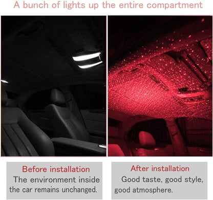 مصابيح LED بتصميم نجوم لسقف السيارة بمنفذ USB، مصباح ليلي رومانسي للمجرة مرن يناسب جميع السيارات لتزيين السقف الداخلي والإضاءة المحيطة - لا حاجة للتركيب (أحمر)