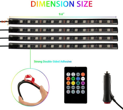 شريط اضاءة LED للسيارة من لووان، 4 قطع، تيار مستمر 12 فولت و48 لمبة LED، إضاءة داخلية متعددة الألوان بريموت كنترول لاسلكي، مع وظيفة الصوت النشطة، أوضاع متعددة للاختيار من بينها
