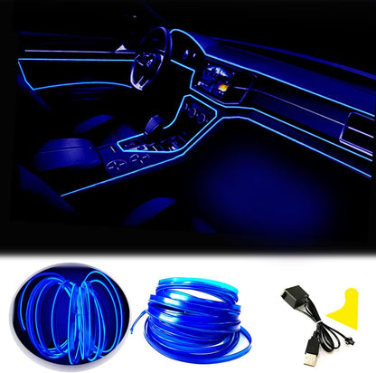 كالاكيلا شريط اضاءة LED داخلي للسيارة من اي ال واير، سلك نيون 5 متر 5 فولت USB مع حماية للمصهر، حافة خياطة 6 ملم، لتزيين السيارات (ازرق، 5 متر)