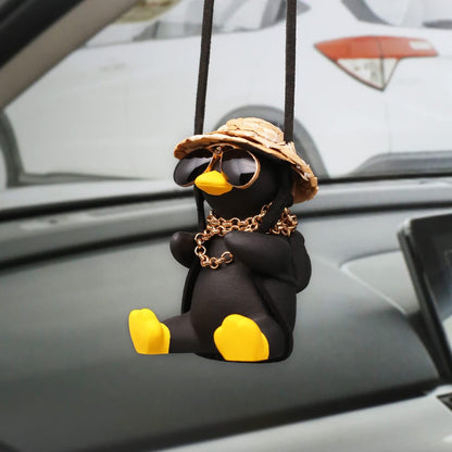 Swinging Duck Car Hanging Ornament, Cool Car Hanging Accessories for Rear View Mirror, Cute Car Pendant Swinging Sunglasses Duck Hanging Swing