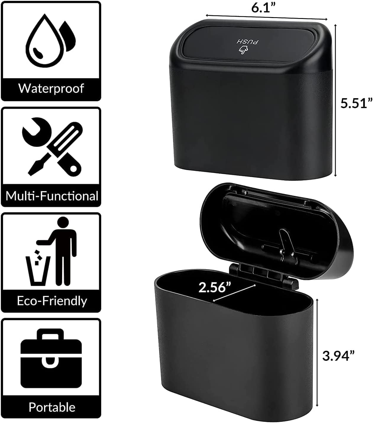 SUPINE 2-Pack Car Trash Can with 30 Disposable Bags – Leak-Proof Vehicle Garbage Bin for Car,Kitchen, Bathroom, Office,Desktop&Outdoor Use – Multi-Purpose Waste Container Organizer