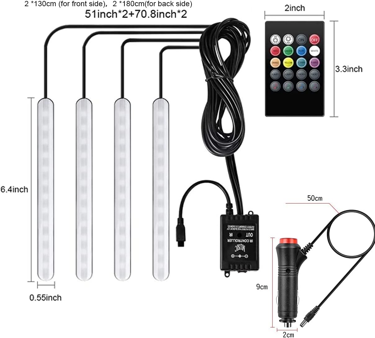 سلسلة أضواء LED داخلية للسيارة من سولفار هولاهوني بتصميم خطين مقاوم للماء 4 قطع 48 مصباح LED بتحكم عبر تطبيق بلوتوث، عدة إضاءة بألوان متعددة يمكن صنعها بنفسك مع موسيقى تحت لوحة القيادة مزودة بشاحن