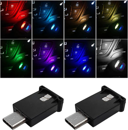 مصباح LED محيطي USB نوع C من بوفتي، مصباح LED صغير 8 الوان RGB، سطوع قابل للتعديل، مصباح جو داخلي للسيارات والمنزل واللابتوب واجزاء الاضاءة وملحقات السيارات