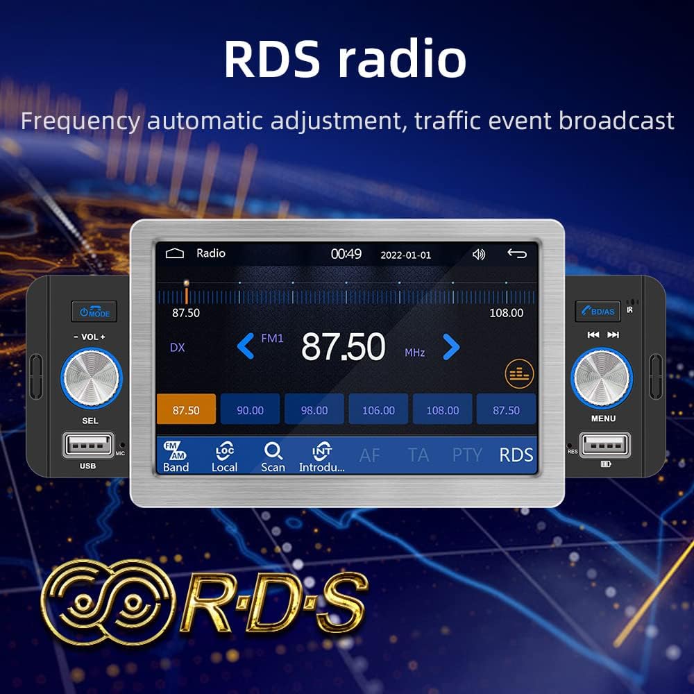 ستيريو سيارة موريليان بمشغل MP5 وشاشة 5 انش ونظام RDS وبلوتوث وراديو FM مع كاربلاي اندرويد اوتو واتصال بدون استخدام اليدين شحن USB وصلة بلاي باك للجوال مساعد للرجوع للخلف تحكم من عجلة القيادة
