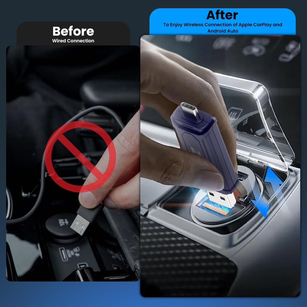 Carlinkit Upgraded 2-in-1 Wireless Stick, MINI SE PRO, Wireless CarPlay Adapter & Android Auto, Built-in Bluetooth 5.4, WiFi 6, Arm A7 Processor, Low Power Consumption (Dark Blue)