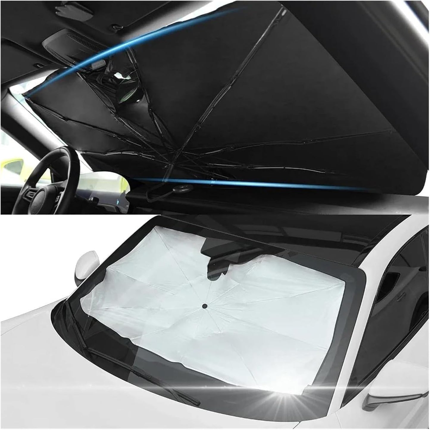 Reverse Folding Inverted Umbrella | Windproof Double Layer | C-Shaped Handle | UV & Rain Protection | Portable Travel,Car Sun Shade Umbrella, Cars from Summer Heat, (140×76cm)