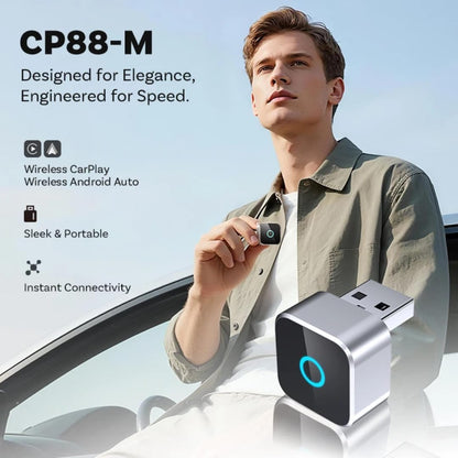 محول كاربلاي واندرويد اوتو لاسلكي للسيارة CP88-M، مستقبل واي فاي 5 جيجاهرتز وبلوتوث 4.2، اتصال فوري ومستقر، يتضمن محول USB-A الى Type-CWireless CarPlay & Android Auto Adapter CP88-M, 5GHz WiFi & Bluet