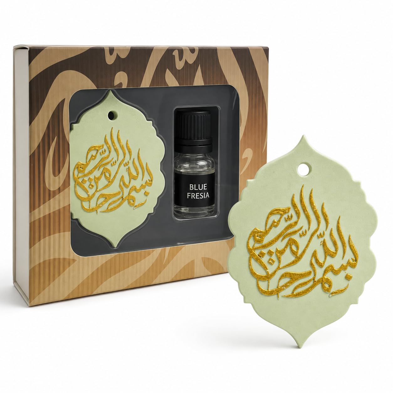 CLAWCARES Lavender Scent Plaster Diffuser Hanging Car Air Freshener, Refillable Plaster Aroma Essential Oil Diffuser with Basmalah Calligraphy, Long-Lasting Fragrance Ornament for Car, Home