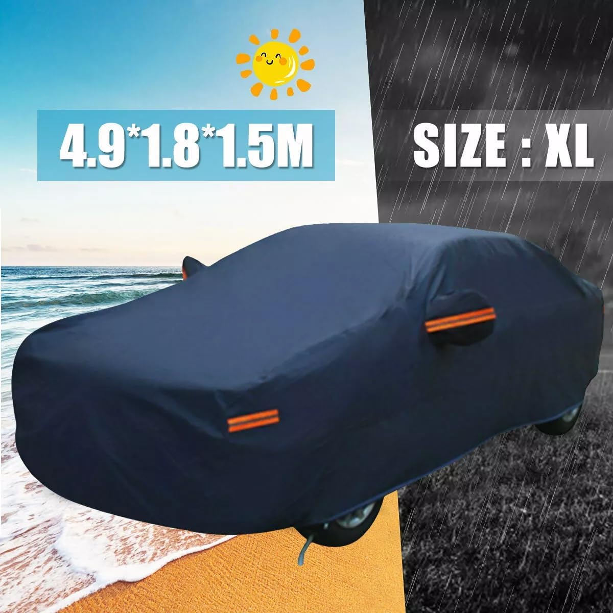 SUV Full Car Cover WaterproofDustproof, UV Protection, Windproof,Sunproof, Scratch-Resistant, BreathableT190 Oxford Fabric with Reflective Stripfor Outdoor & indoor Use -Fits Most SUVs (SUVs, 210.6")