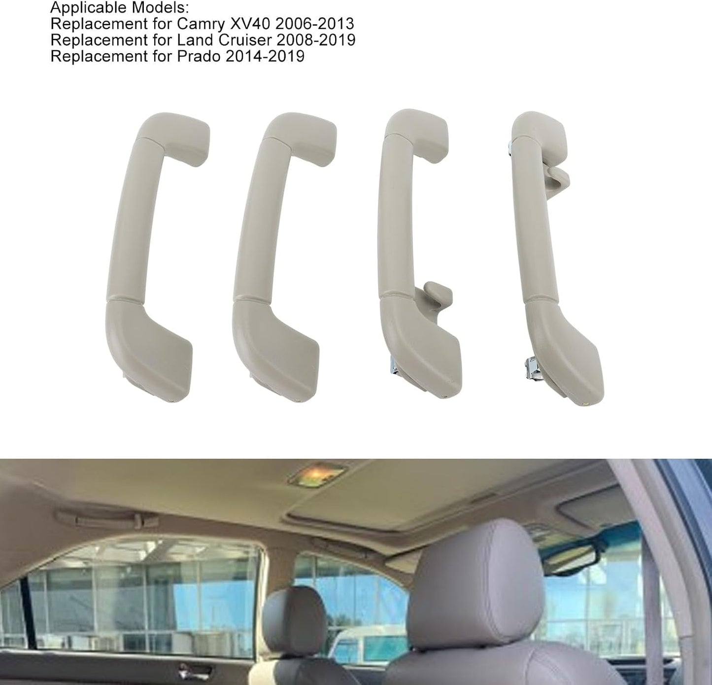 BROLEO 4pcs Front Roof Handle Pull Grab Handle, Interior Grab Handle Compatible with Camry XV40 2006-2013, 2008-2019, Prado 2014-2019, Comfortable Grip Assist Handle