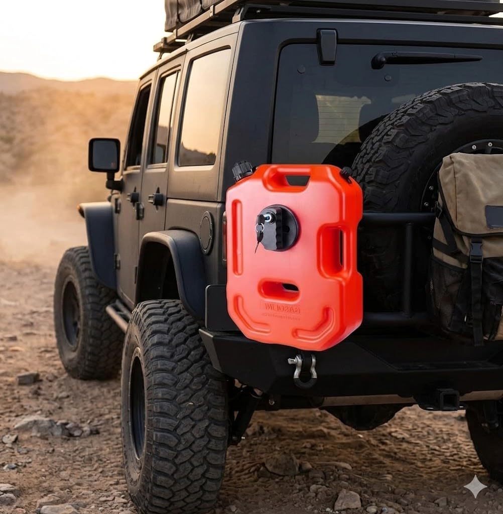 2.6 Gallon Portable Fuel Jerry Can with Anti-Theft Mounting Lock & Keys – 10L Auxiliary Gas Container, Emergency Spare Fuel Tank for Car, Truck, Jeep, SUV, Motorcycle, ATV, Boat, Red