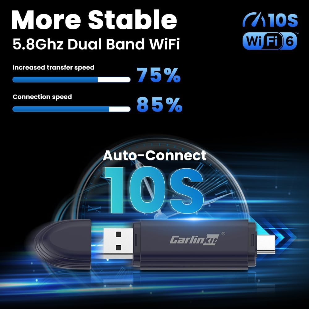 Carlinkit Upgraded 2-in-1 Wireless Stick, MINI SE PRO, Wireless CarPlay Adapter & Android Auto, Built-in Bluetooth 5.4, WiFi 6, Arm A7 Processor, Low Power Consumption (Dark Blue)