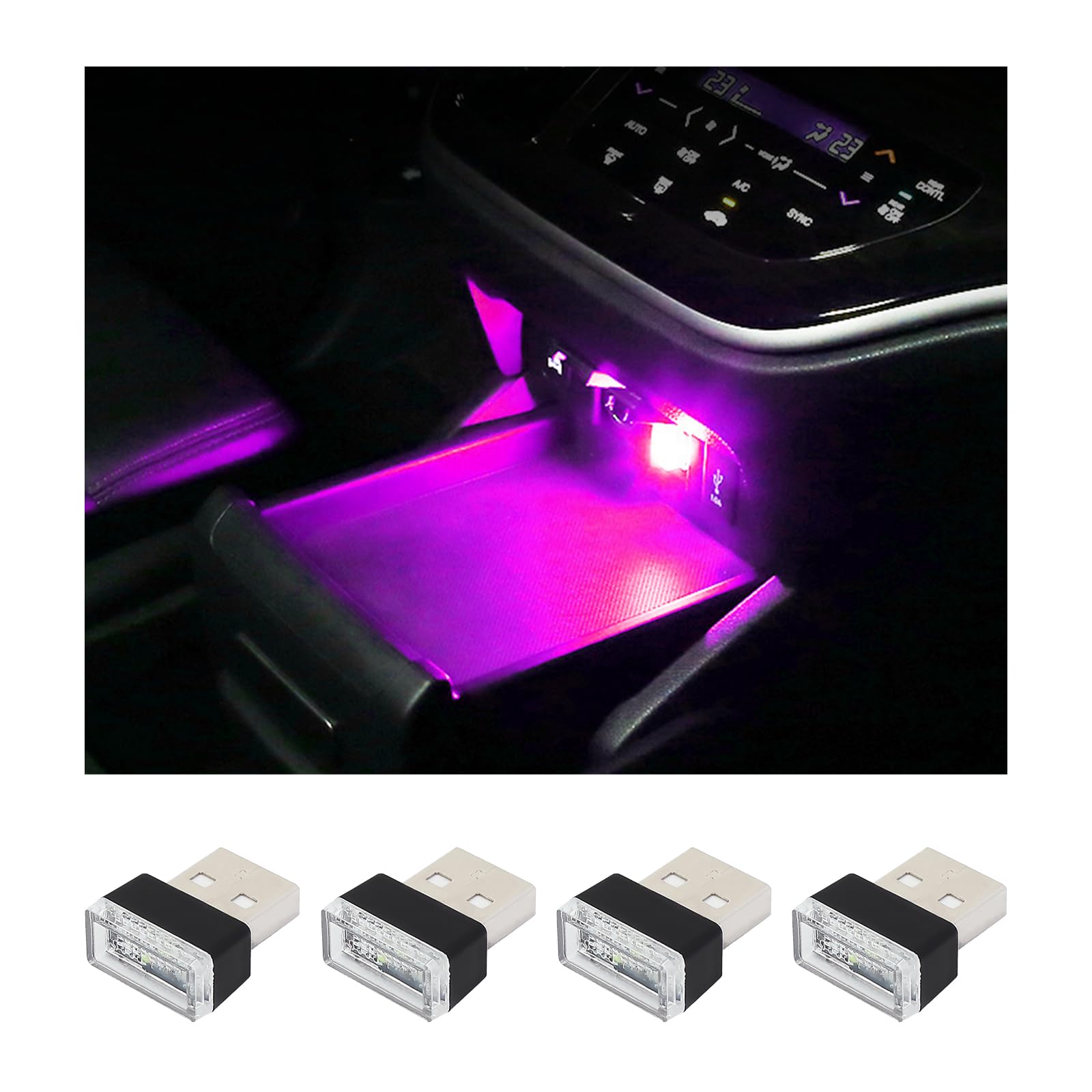أوغيني 6 قطع مصباح LED USB للسيارة والاماكن الداخلية باضواء احادية اللون، مصباح USB مزود بالفضاء اللوني RGB لتوفير اضاءة ليلية مزخرفة، مجموعة إضاءة محيطة داخلية محمولة للسيارات، اكسسوارات داخلية