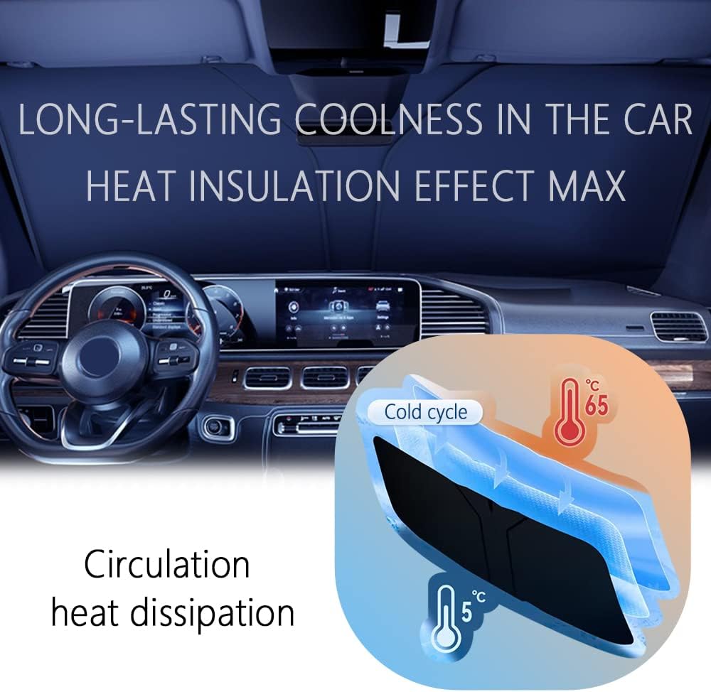 مظلة شمسية سميكة للسيارات من اوكدوم 240T مع شنطة تخزين، تحافظ على برودة الجزء الداخلي للسيارة، مظلة شمسية عالمية للزجاج الامامي للسيارة والشاحنات وسيارات الدفع الرباعي (M(55.1 × 27.6 انش))