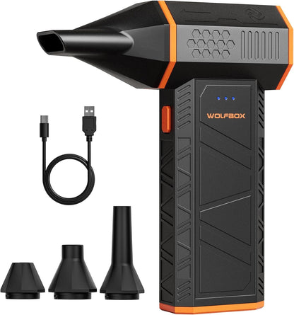 منفاخ هواء كهربائي من طراز MegaFlow 50 من WOLFBOX بسرعة 110000 دورة في الدقيقة، منفاخ صغير قابل لضبط 3 سرعات، لاسلكي، شحن سريع، مناسب لإزالة الغبار في أجهزة الكمبيوتر، لوحات المفاتيح، السيارات