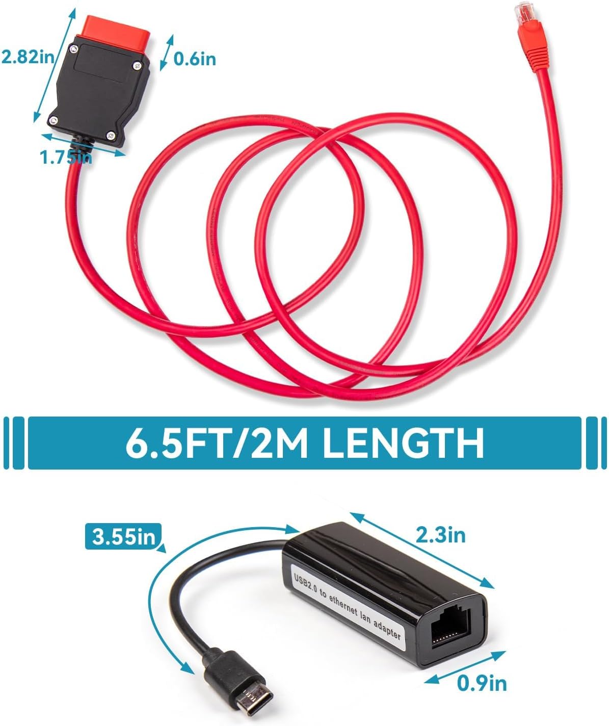 كيبل او بي دي 2 لترميز سلسلة بي ام دبليو F G i، كيبل ايثرنت 6.6 قدم الى OBDII مع محول USB-C لبرنامج بي ام دبليو اي اس واي اس اي اس اي بلس من اينيت
