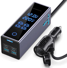 باورلوجي عاكس كهربائي للسيارة 300 واط، منفذان AC، منفذان USB بشحن سريع بقدرة 36 واط، محول قابس مدمج للمركبات، شاشة عرض الجهد، شاحن سيارة للهاتف أو الكمبيوتر المحمول، حماية مدمجة