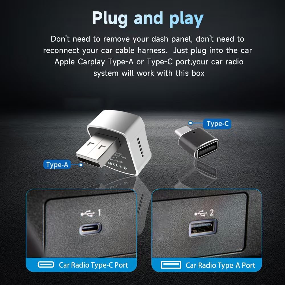 Wireless CarPlay Adapter & Android Auto (2-in-1) - Mini USB/USB-C Adapter Converts Wired to Wireless, Plug & Play, Stable Lag-Free for iPhone & Android (2025 Upgraded)