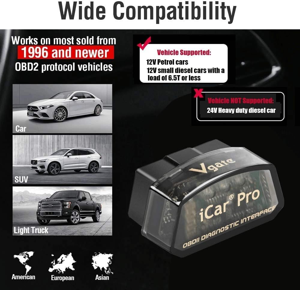 قارئ رموز الأعطاب OBD2 فيجيت آي كار برو بلوتوث 4.0، فاحص رموز OBDII، تحذير فحص المحرك - اي باد ايفون بنظام اي او اس/أندرويد، متوافق مع محول ELM327 (بلوتوث 4.0 لاي باد ايفون بنظام اي او اس/أندرويد)