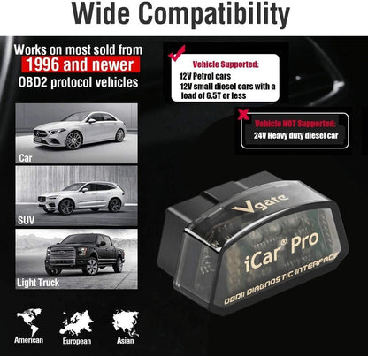 قارئ رموز الأعطاب OBD2 فيجيت آي كار برو بلوتوث 4.0، فاحص رموز OBDII، تحذير فحص المحرك - اي باد ايفون بنظام اي او اس/أندرويد، متوافق مع محول ELM327 (بلوتوث 4.0 لاي باد ايفون بنظام اي او اس/أندرويد)