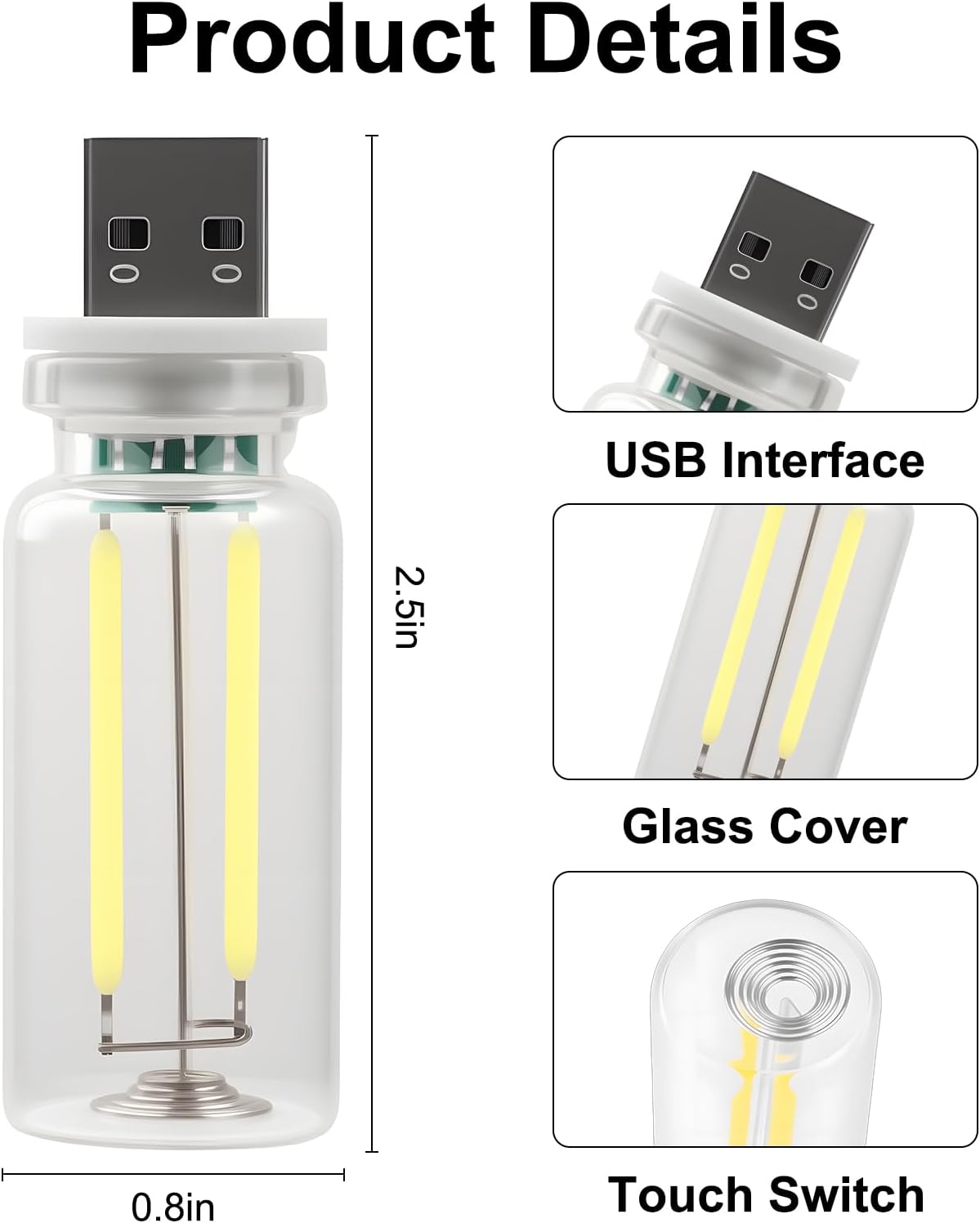 مصباح اضاءة ليلية USB للسيارة من يلا جوي، عبوة من قطعتين، مصباح زجاجة زجاجي ريترو قابل للتعتيم يعمل باللمس لداخل السيارة وغرفة النوم والتخييم، ضوء محيطي صغير محمول مع توهج زهري دافئ