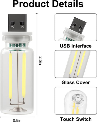 مصباح اضاءة ليلية USB للسيارة من يلا جوي، عبوة من قطعتين، مصباح زجاجة زجاجي ريترو قابل للتعتيم يعمل باللمس لداخل السيارة وغرفة النوم والتخييم، ضوء محيطي صغير محمول مع توهج زهري دافئ
