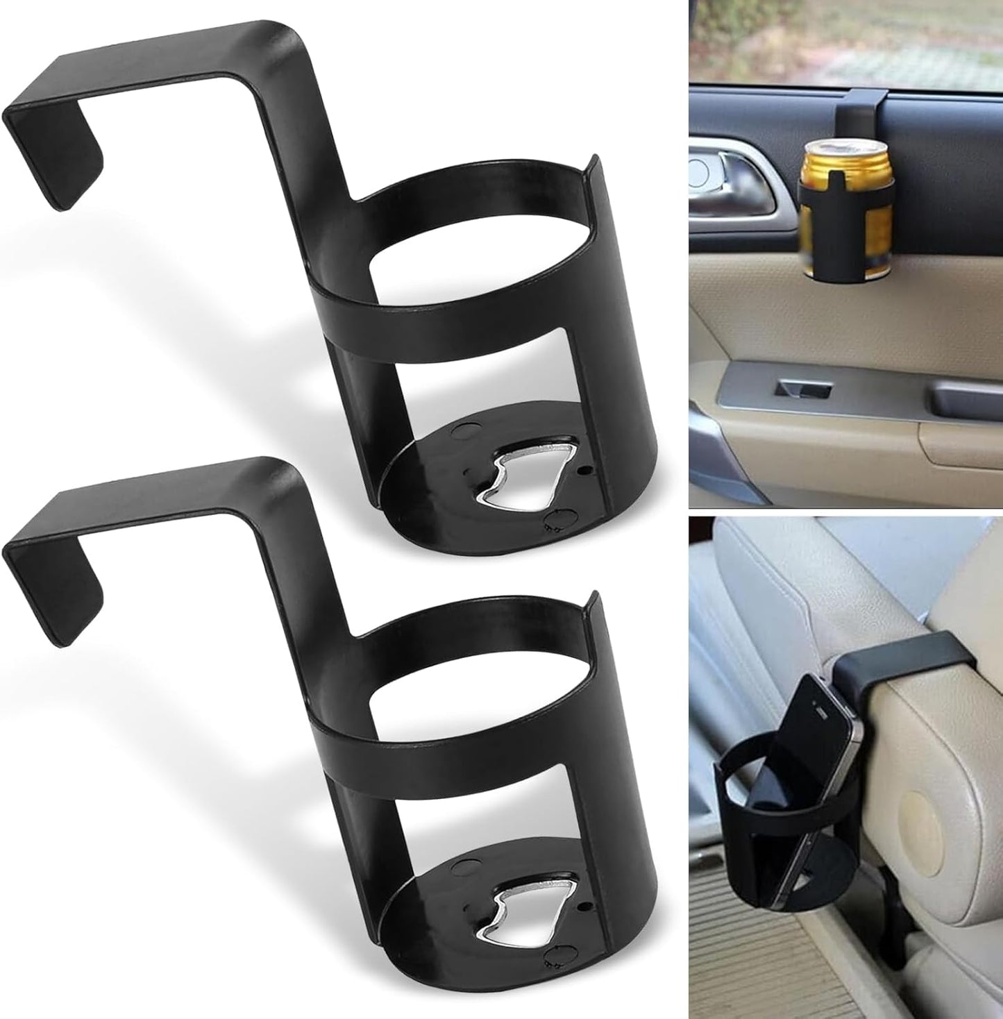 2 Pcs Universal Car Window Hanging Drink Cup Holder & Bottle Organizer for Vehicles, SUVs & Trucks, Durable Plastic Interior Accessory, Storage Holder for Travel, Keep Drinks Secure & Car Tidy (Black)