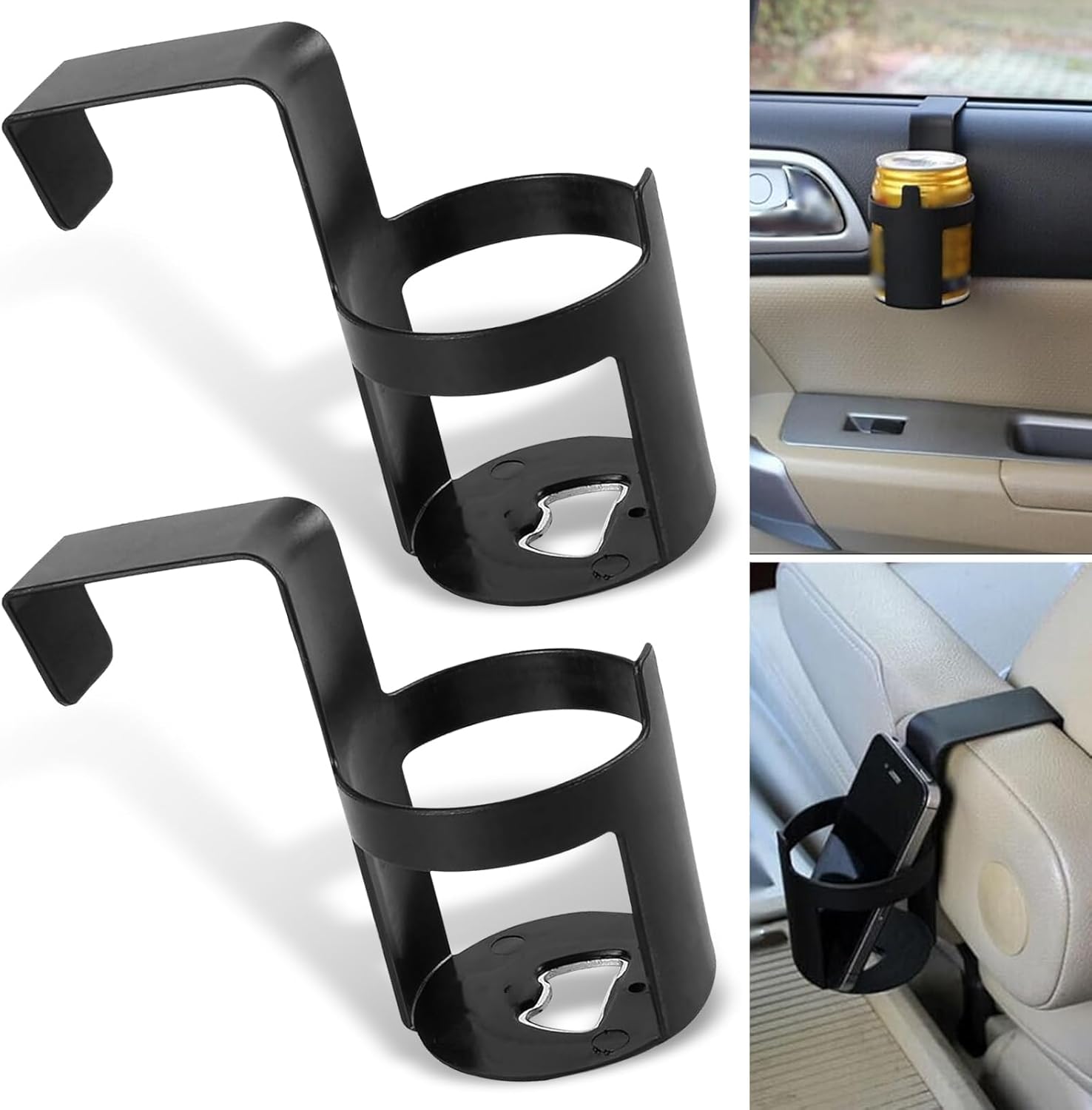 2 Pcs Universal Car Window Hanging Drink Cup Holder & Bottle Organizer for Vehicles, SUVs & Trucks, Durable Plastic Interior Accessory, Storage Holder for Travel, Keep Drinks Secure & Car Tidy (Black)