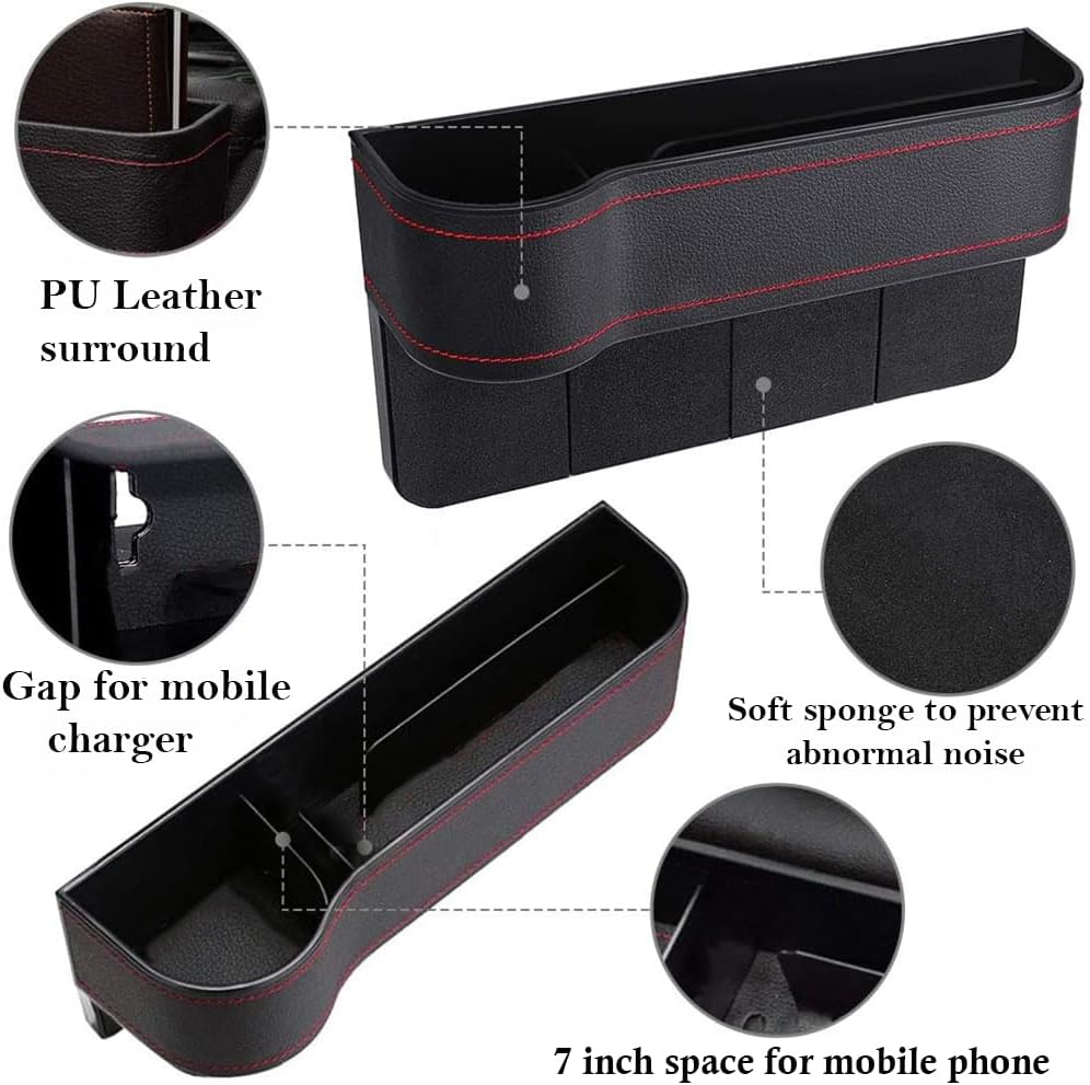 CLOUDFOUR Car Seat Gap Organizer, Car Storage Organizer, Seat Console Car Cup Holder with extra storage for Cards, Keys and Coins (2 pcs)
