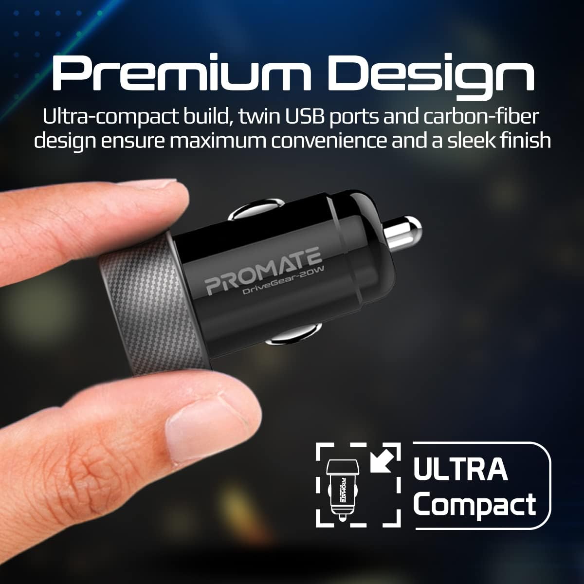 بروميت شاحن سيارة USB-C بقدرة 20 واط، شاحن سيارة فائق السرعة بمنفذ USB نوع سي للشحن السريع 18 واط ومنفذ USB 3.0 وحماية من الشحن الزائد للهواتف الذكية ونظام تحديد المواقع والتابلت - 20 واط