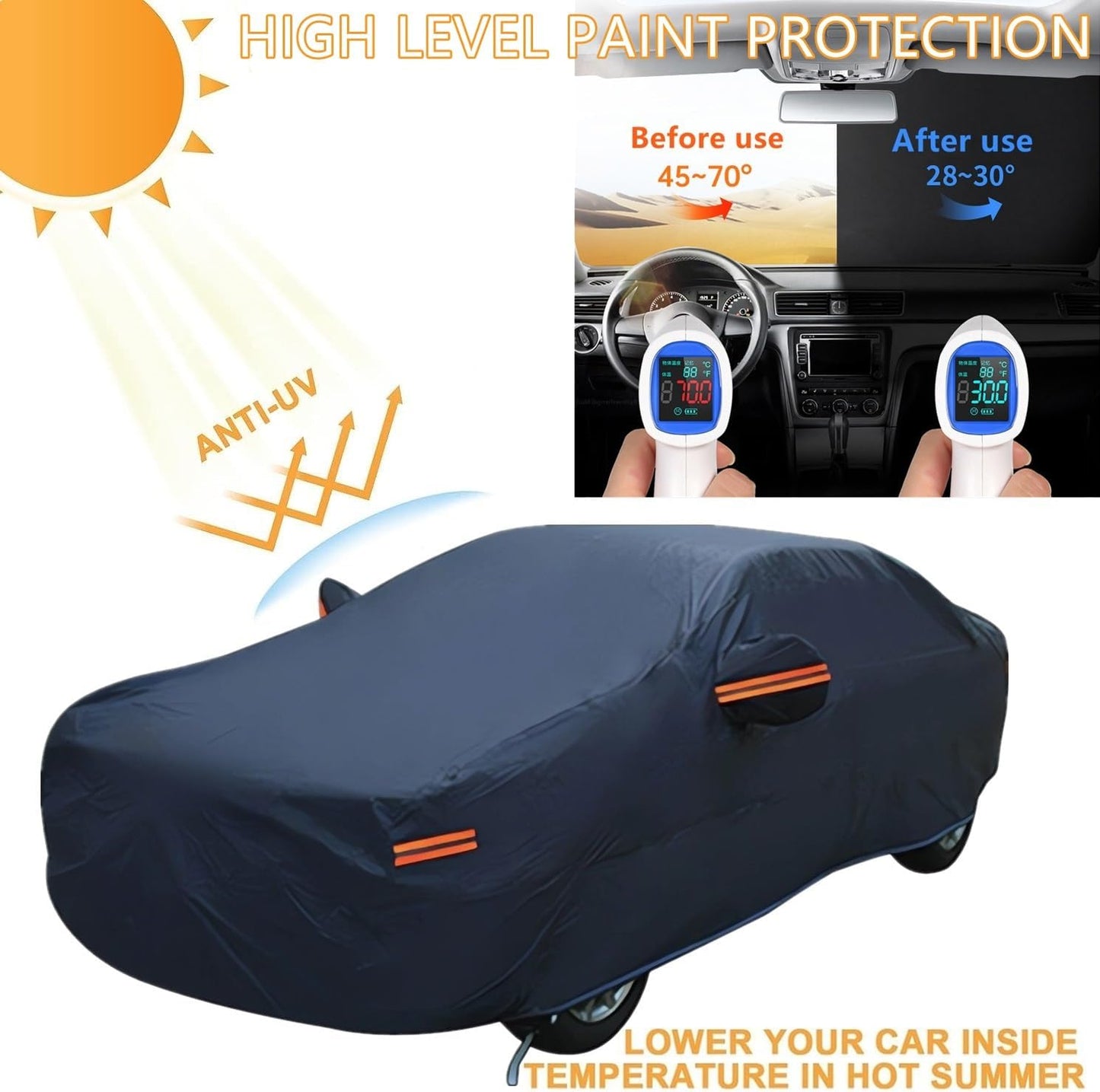 SUV Full Car Cover WaterproofDustproof, UV Protection, Windproof,Sunproof, Scratch-Resistant, BreathableT190 Oxford Fabric with Reflective Stripfor Outdoor & indoor Use -Fits Most SUVs (SUVs, 210.6")