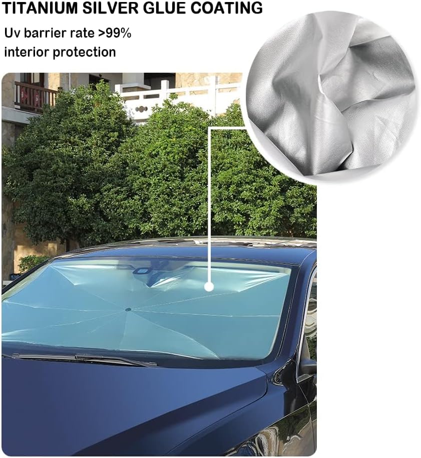 Car Umbrella Sun Shade Cover, Nano 5-Layer Block UV Reflector+Handy Windshield Sun Shade for Most Cars SUV Truck