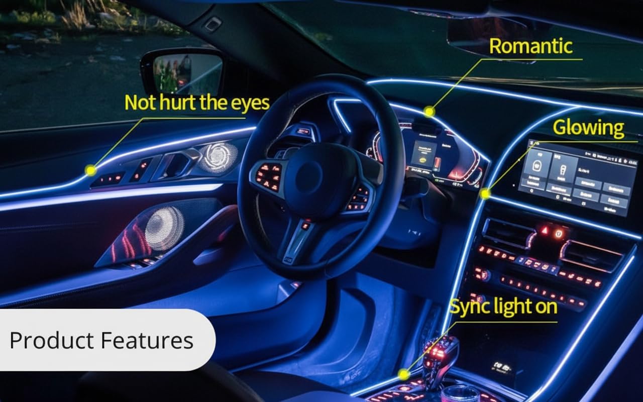 شريط اضاءة LED داخلي للسيارة بطول 5 متر من دونيكارت، مجموعة اضاءة محيطية نيون ولوحة متوهجة بسلك اي ال لتزيين لوحة العدادات الاوتوماتيكية، مصباح جو مع محول 12 فولت - ازرق ثلجي