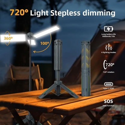 Telescopic Camping Lights Rechargeable 8000 mAh Led Multifunction Lanterns Job Site Lighting Cordless Dimmable Camping Tent Lamp Portable Power Supply 3000LM Waterproof (Cool Grey)