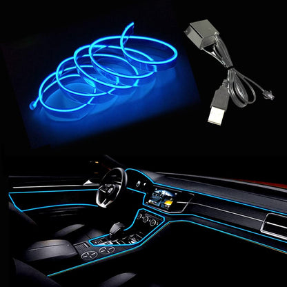 شريط إضاءة LED داخلي للسيارة بلون أحمر من ماكس لاكسر، سلك نيون بطول 5 متر ومنفذ USB بجهد 5 فولت مع مصهرات حماية وحافة مدروزة مقاس 6 ملم