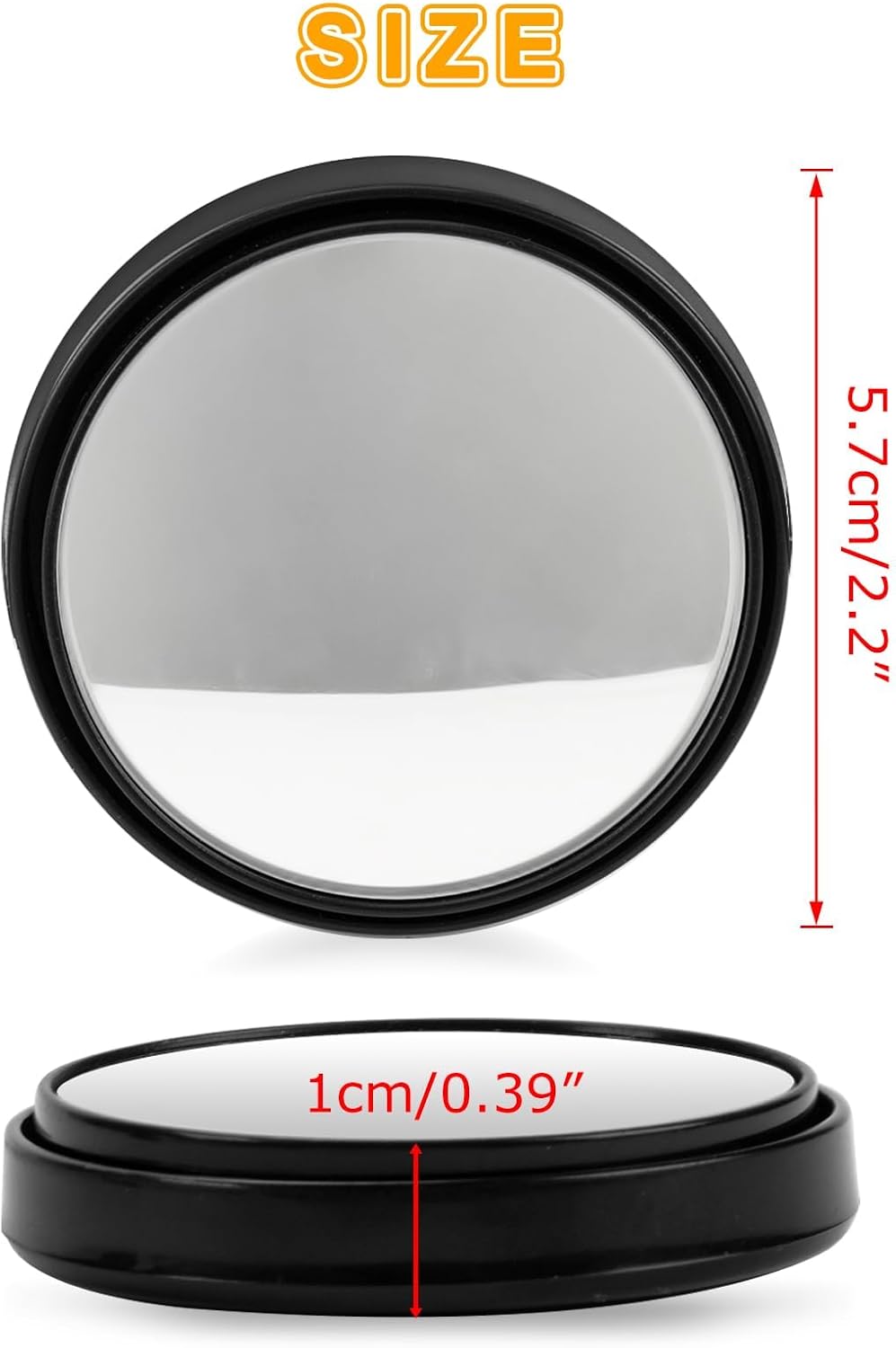 2 Pieces Blind Spot Mirror - 2" Round HD Glass Convex Rear View Mirror with Frame, 360° Wide Angle Side View Mirror Accessories with Self Adhesive Back for Car SUV and Trucks(Black)