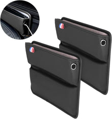 2 Pcs Car Seat Gap Filler Organizers, PU Leather Auto Seat Gap Storage Case, Universal Car Seat Organizer with Charging Hole for Phones, Cards, Keys, Glasses (Black)