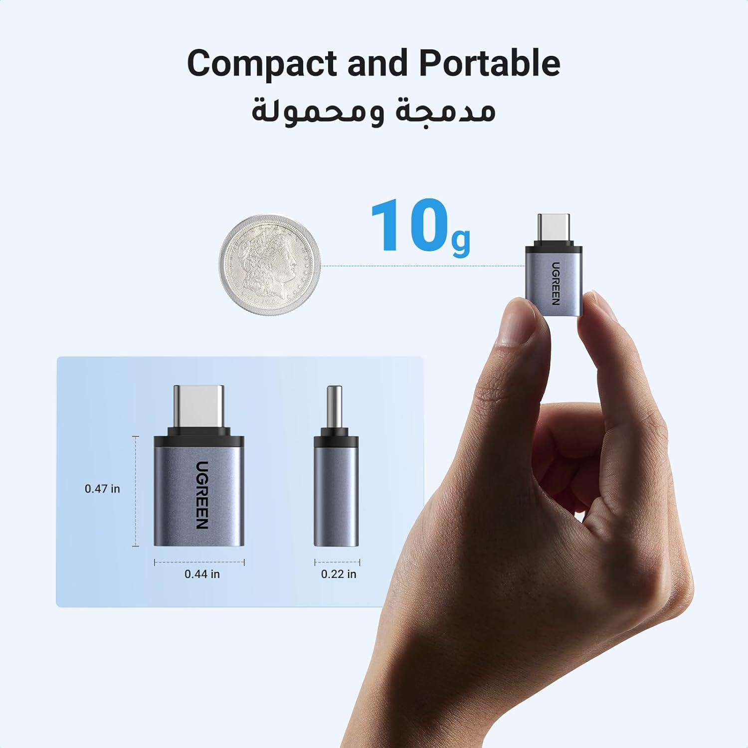 يوجرين محول USB إلى USB C (قطعتان) 10 جيجابت في الثانية لنقل النوع C إلى محول OTG 3.0 متوافق مع سلسلة Samsung S24 Ultra، iPhone 15 16 Pro Max، iPad، MacBook، الأجهزة اللوحية، سماعات الأذن