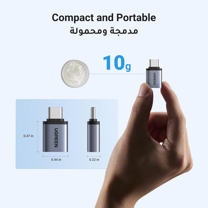 يوجرين محول USB إلى USB C (قطعتان) 10 جيجابت في الثانية لنقل النوع C إلى محول OTG 3.0 متوافق مع سلسلة Samsung S24 Ultra، iPhone 15 16 Pro Max، iPad، MacBook، الأجهزة اللوحية، سماعات الأذن