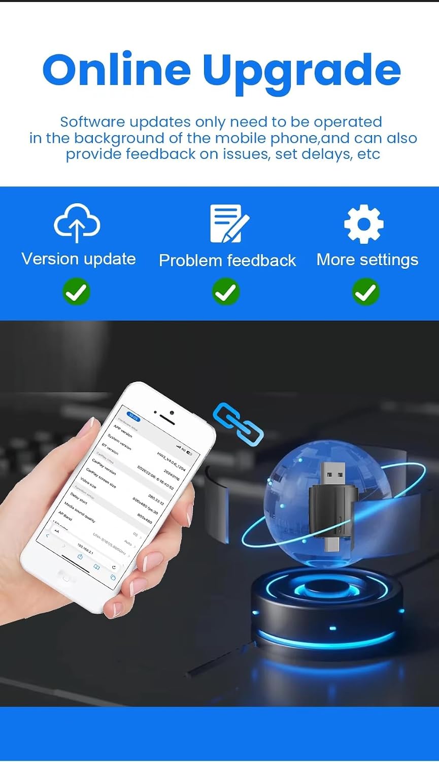 محول كاربلاي لاسلكي واندرويد اوتو - USB A + نوع C واجهة مزدوجة 2 في 1 دونجل لاسلكي لتشغيل السيارات او اي ام السلكي