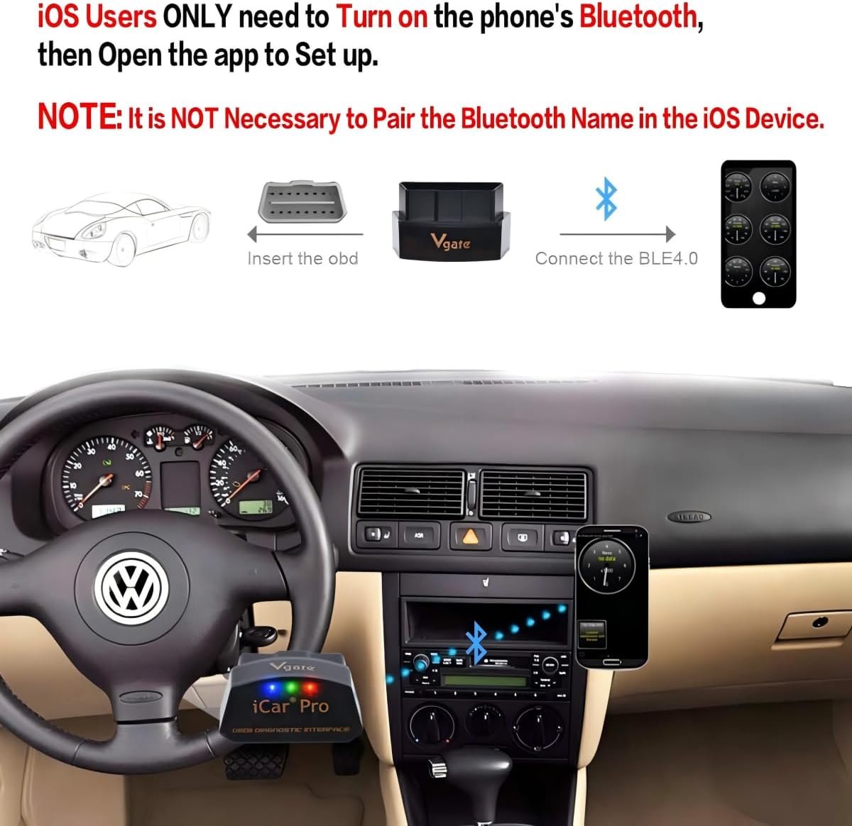 قارئ رموز الأعطاب OBD2 فيجيت آي كار برو بلوتوث 4.0، فاحص رموز OBDII، تحذير فحص المحرك - اي باد ايفون بنظام اي او اس/أندرويد، متوافق مع محول ELM327 (بلوتوث 4.0 لاي باد ايفون بنظام اي او اس/أندرويد)